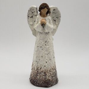 White Distressed Textured Finish Glitter Resin Faceless Winged Angel Figurine